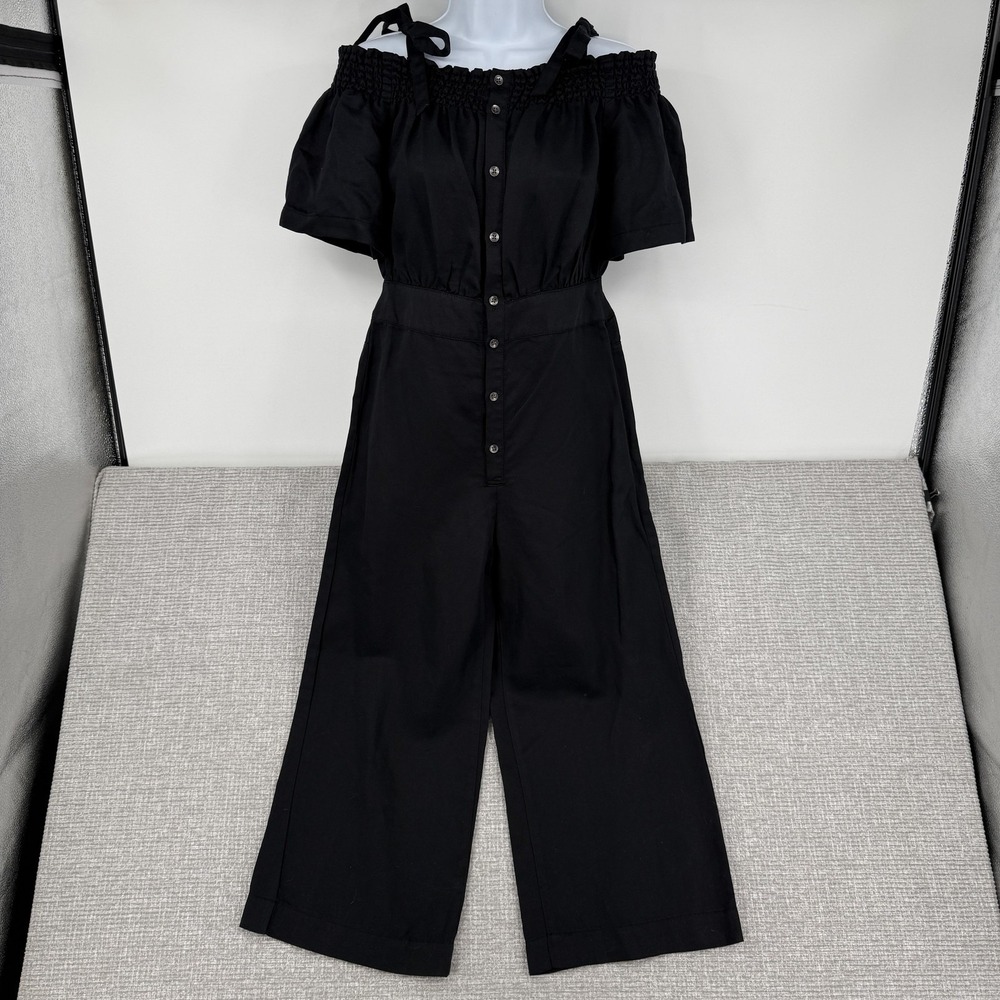7 For All Mankind Jumpsuit Womens XS Black One-Piece Off‎ Shoulder Twill Button